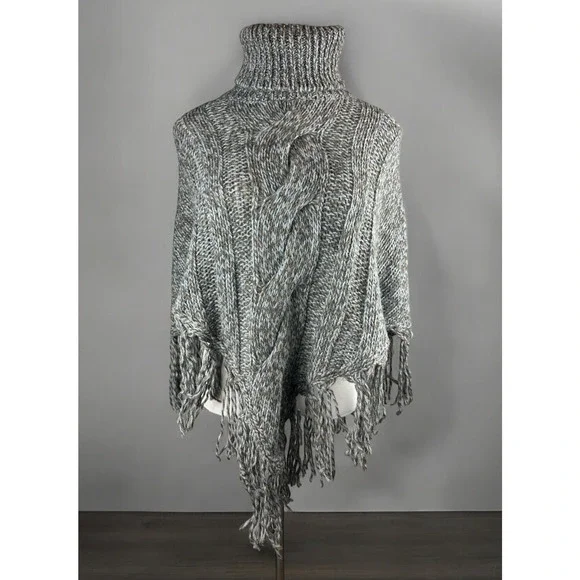 Inis Crafts 100% Merino Wool Poncho Sweater Cape Fringe Brown Irish Made S/M - Picture 2 of 16